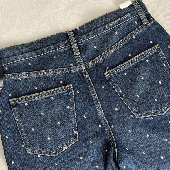Current/Elliott Vintage Cropped Slim Jeans High Rise Studded Dark Blue 27 NWT - Picture 4 of 8